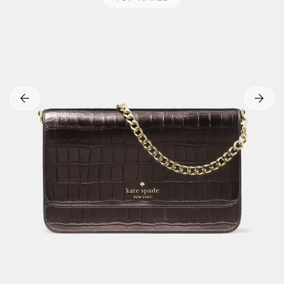 Kate Spade Madison Bag And Card Holder In Metallic Croc Hot Fudge - Picture 2 of 16